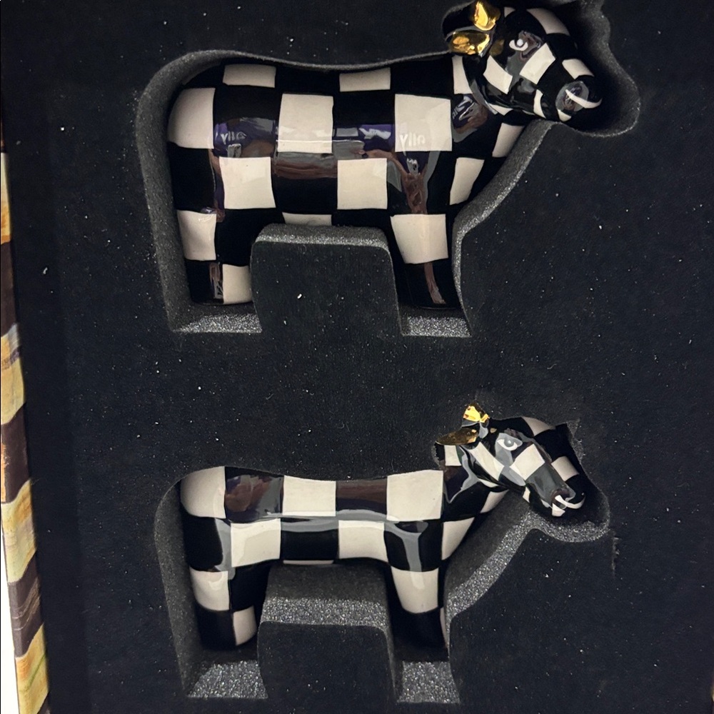MacKenzie-Childs Cow salt and pepper shakers. New in original box